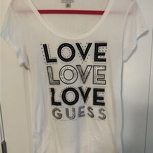 GUESS White Love Graphic Tee L